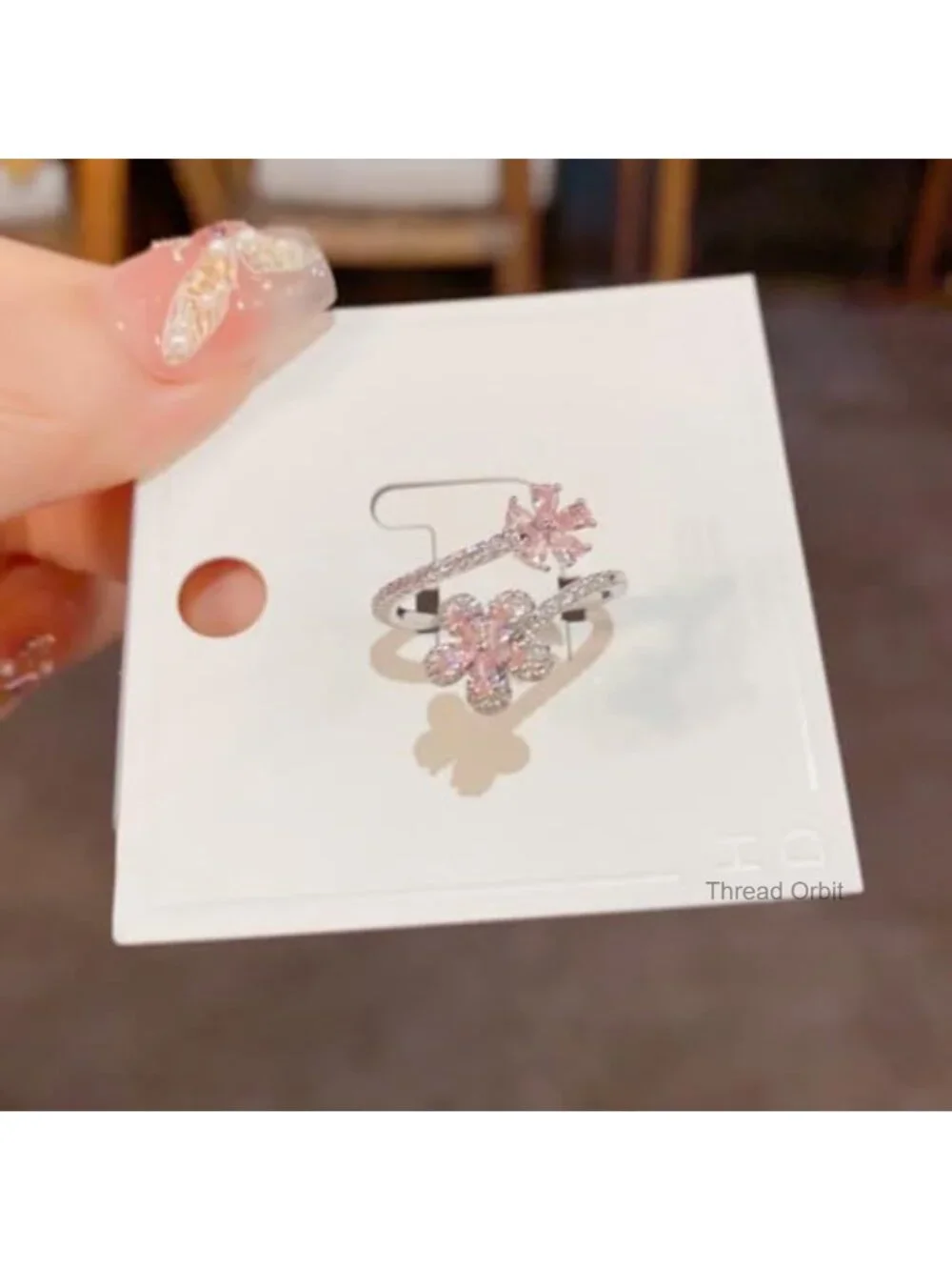 Adjustable Wrap Crystal Cubic Zirconia Floral Ring